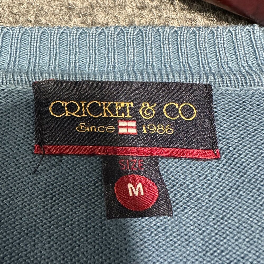 Cricket & Co Sweater Mens Medium Blue Cotton Italy Pullover Rib Hem Cuffs - Picture 4 of 7